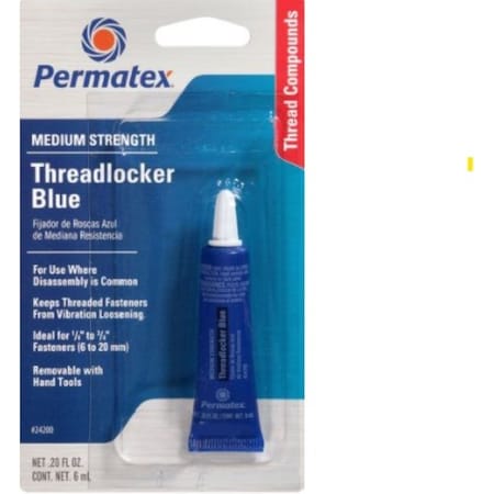 Permatex Threadlocker, Blue, Medium Strength, Gel 0.2 oz 21601